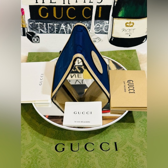 GUCCI OFF THE GRID Nylon Bifold Wallet Unisex Navy Blue/Beige - Picture 11 of 15